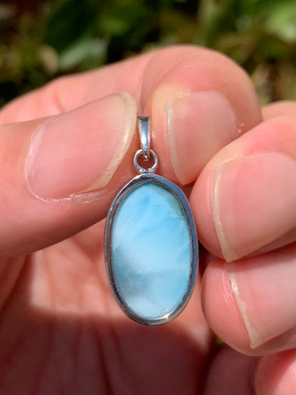 AAA Natural Authentic Dominican Larimar Pendant, Oval Larimar Pendant, Silver Pendant,Birthday Gift 992