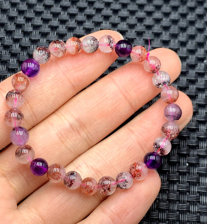 Natural Authentic Super Seven Bracelet,Super 7 Bracelet,Healing Stone Jewelry,7mm Bead Bracelet,Crystal Bracelet,ET099