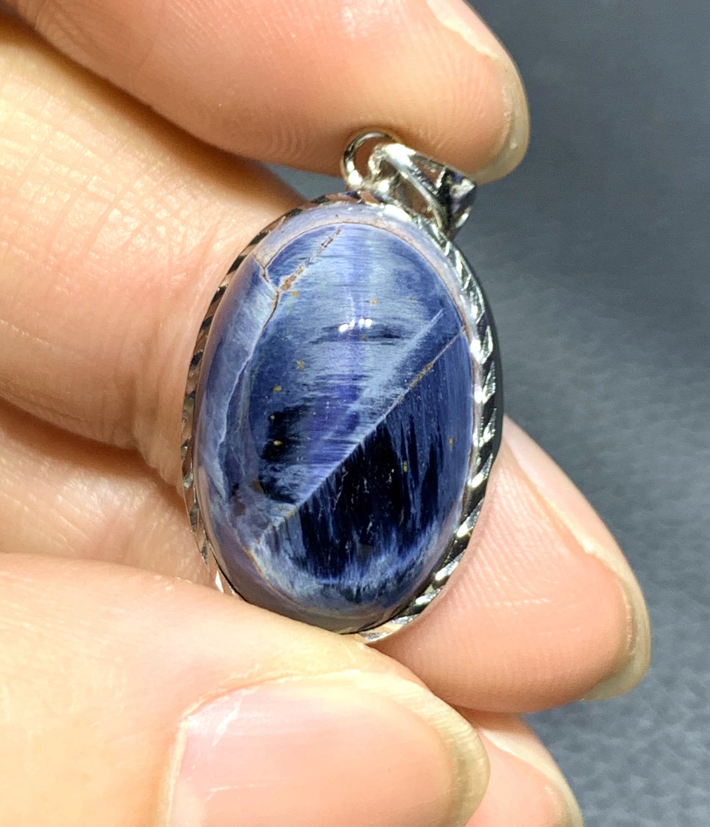 Natural Namibian Pietersite Silver Pendant,Blue Flashy Pietersite Cabochon,Pietersite Jewelry, Blue Pietersite ET71