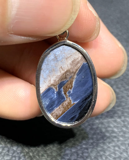 Natural Namibian Pietersite Silver Pendant,Blue Flashy Pietersite Cabochon,Pietersite Jewelry, Blue Pietersite ET71