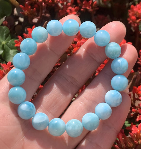 AAA Natural Authentic Dominican Larimar Bracelet,Gems Jewelry,Gems Bracelet,10mm Bracelet,Crystal Bracelet,ET621