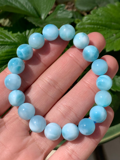 AAAA Natural Authentic Dominican Larimar Bracelet,Gems Jewelry,Gems Bracelet,9.4mm Bracelet,Crystal Bracelet ET1077