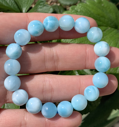 AAAA Natural Authentic Dominican Larimar Bracelet,Gems Jewelry,Gems Bracelet,9.4mm Bracelet,Crystal Bracelet ET1077