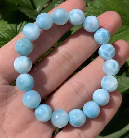 AAAA Natural Authentic Dominican Larimar Bracelet,Gems Jewelry,Gems Bracelet,9.4mm Bracelet,Crystal Bracelet ET1077