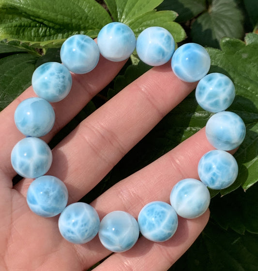 AAA+ Natural Authentic Dominican Larimar Bracelet,Gems Jewelry,Gems Bracelet,14.9mm Bracelet,Crystal Bracelet ET1080