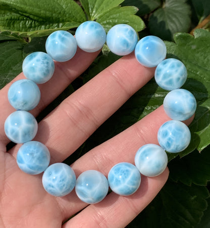 AAA+ Natural Authentic Dominican Larimar Bracelet,Gems Jewelry,Gems Bracelet,14.9mm Bracelet,Crystal Bracelet ET1080