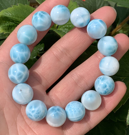 AAA+ Natural Authentic Dominican Larimar Bracelet,Gems Jewelry,Gems Bracelet,14.9mm Bracelet,Crystal Bracelet ET1080