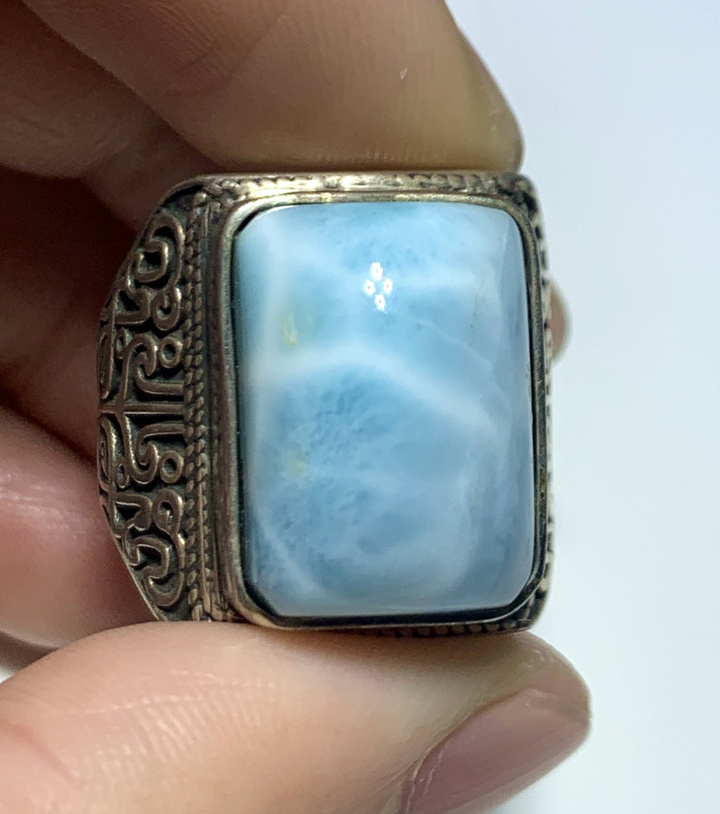 AAA+ Natural Larimar Ring,925 Silver Ring,Square-Shaped Lariamr Ring,Handmade Silver Ring, Natural Stones，Adjustable Size Ring ET771