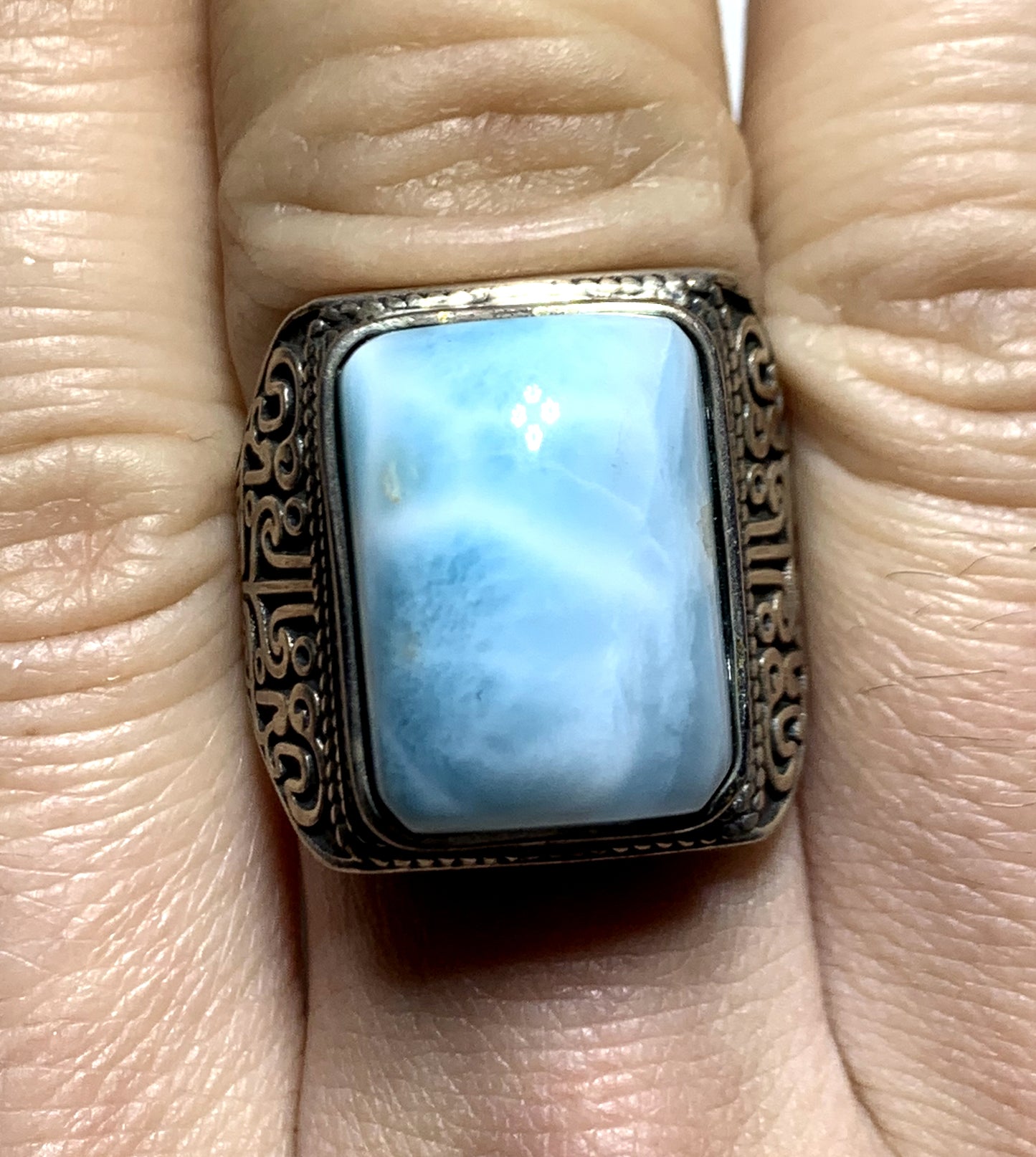 AAA+ Natural Larimar Ring,925 Silver Ring,Square-Shaped Lariamr Ring,Handmade Silver Ring, Natural Stones，Adjustable Size Ring ET771