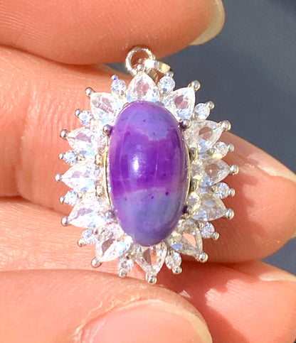 AAAAA Natural Authentic Sugilite Pendant,Oval Sugilite Pendant, Silver Pendant,Birthday Gift ET1098