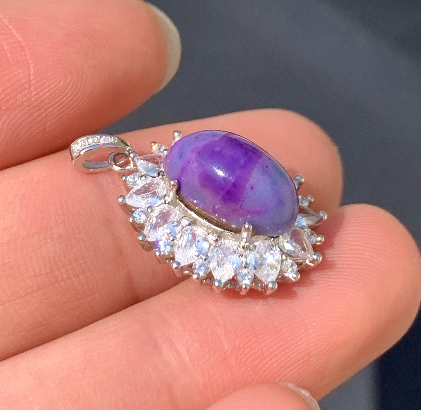 AAAAA Natural Authentic Sugilite Pendant,Oval Sugilite Pendant, Silver Pendant,Birthday Gift ET1098