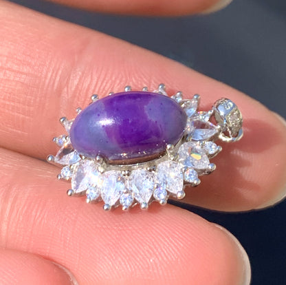 AAAAA Natural Authentic Sugilite Pendant,Oval Sugilite Pendant, Silver Pendant,Birthday Gift ET1098