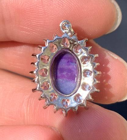 AAAAA Natural Authentic Sugilite Pendant,Oval Sugilite Pendant, Silver Pendant,Birthday Gift ET1098