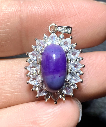 AAAAA Natural Authentic Sugilite Pendant,Oval Sugilite Pendant, Silver Pendant,Birthday Gift ET1098