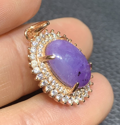 AAAAA Natural Authentic Sugilite Pendant,Oval Sugilite Pendant, Silver Pendant,Birthday Gift ET1108