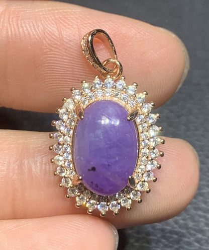 AAAAA Natural Authentic Sugilite Pendant,Oval Sugilite Pendant, Silver Pendant,Birthday Gift ET1108