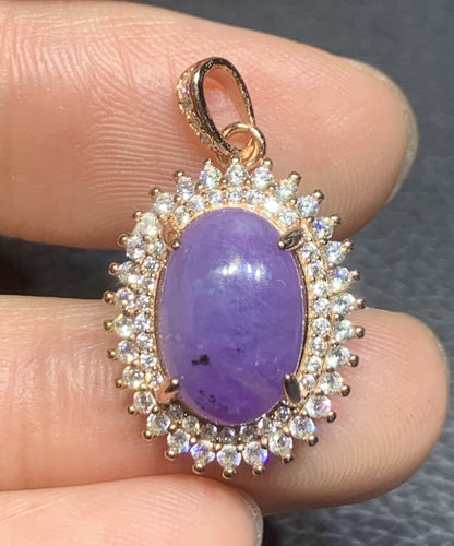 AAAAA Natural Authentic Sugilite Pendant,Oval Sugilite Pendant, Silver Pendant,Birthday Gift ET1108