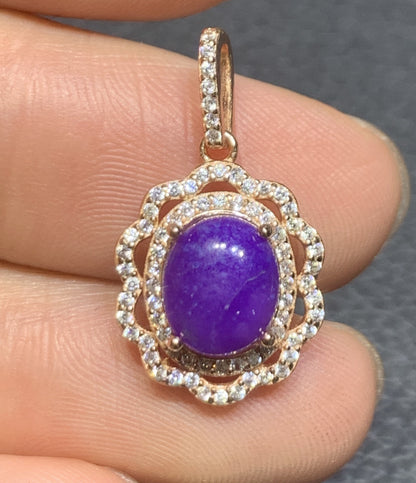 AAAAA Natural Authentic Sugilite Pendant,Oval Sugilite Pendant, Silver Pendant,Birthday Gift ET1109