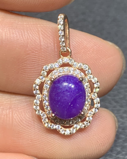 AAAAA Natural Authentic Sugilite Pendant,Oval Sugilite Pendant, Silver Pendant,Birthday Gift ET1109