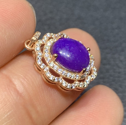 AAAAA Natural Authentic Sugilite Pendant,Oval Sugilite Pendant, Silver Pendant,Birthday Gift ET1109