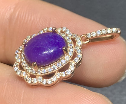 AAAAA Natural Authentic Sugilite Pendant,Oval Sugilite Pendant, Silver Pendant,Birthday Gift ET1109