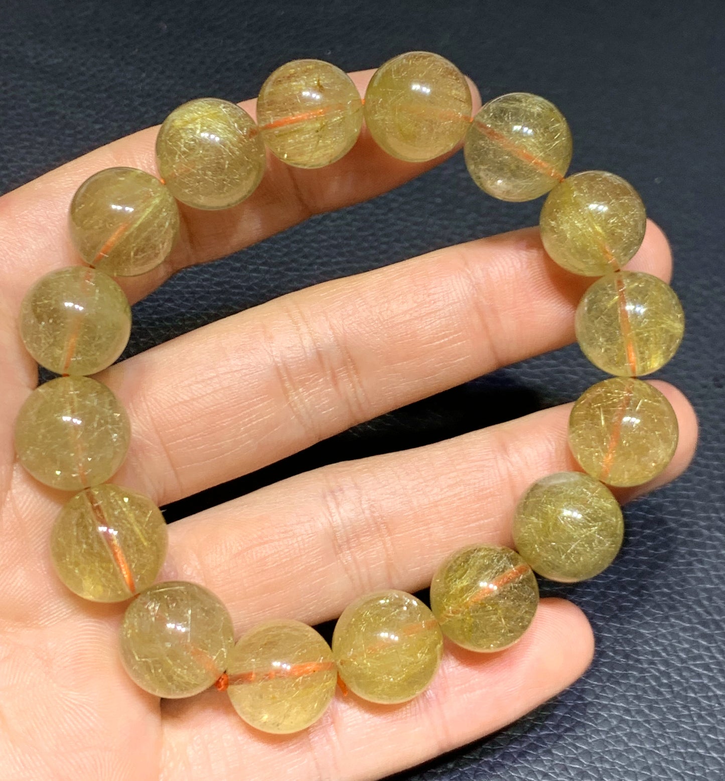 AAAA Natural Rutilated Quartz Bracelet,Rutilated Quartz Stone,14mm Bracelet,Lucky Bracelet,Handmade jewelry ET1127