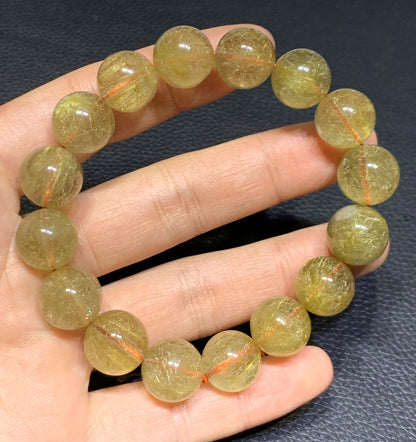 AAAA Natural Rutilated Quartz Bracelet,Rutilated Quartz Stone,14mm Bracelet,Lucky Bracelet,Handmade jewelry ET1127