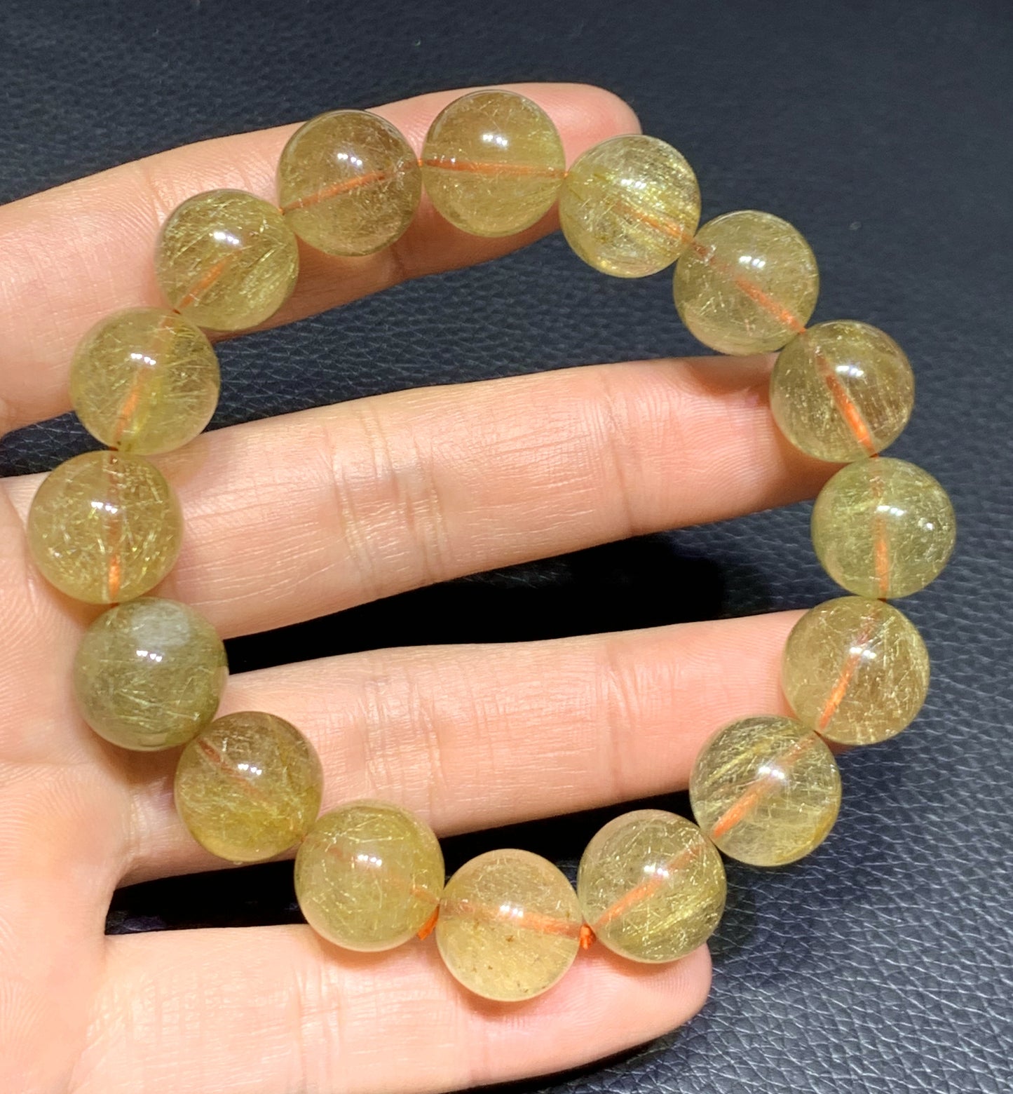 AAAA Natural Rutilated Quartz Bracelet,Rutilated Quartz Stone,14mm Bracelet,Lucky Bracelet,Handmade jewelry ET1127