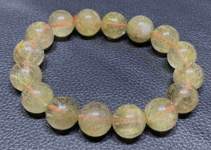 AAAA Natural Rutilated Quartz Bracelet,Rutilated Quartz Stone,14mm Bracelet,Lucky Bracelet,Handmade jewelry ET1127