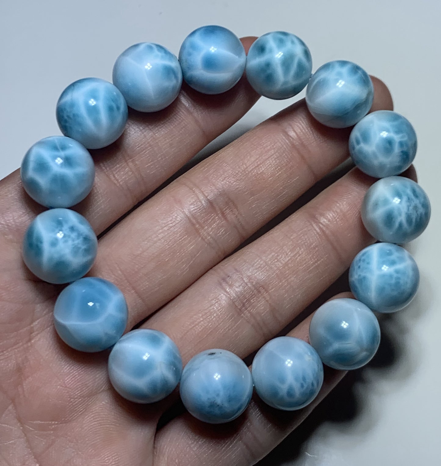 AAA+ Natural Authentic Dominican Larimar Bracelet,Gems Jewelry,Gems Bracelet,14.9mm Bracelet,Crystal Bracelet ET1080