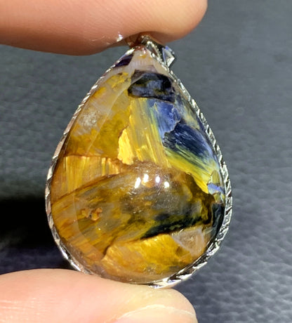 AAAA Natural Namibian Pietersite 925 Silver Pendant, Colored Full Fire Pietersite Pendant, Pietersite Gemstone ET871