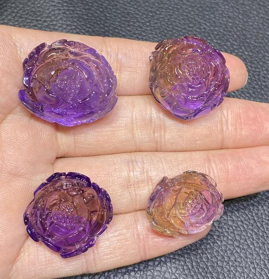 AAAA+ Natural Genuine Ametrine Pendant, Hand-carved Peony Flower Pendant, Flower Shape Pendant, Handmade Jewelry ET580