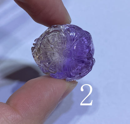 AAAA+ Natural Genuine Ametrine Pendant, Hand-carved Peony Flower Pendant, Flower Shape Pendant, Handmade Jewelry ET580