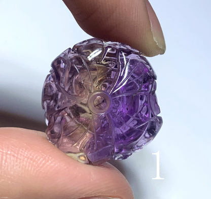 AAAA+ Natural Genuine Ametrine Pendant, Hand-carved Peony Flower Pendant, Flower Shape Pendant, Handmade Jewelry ET580