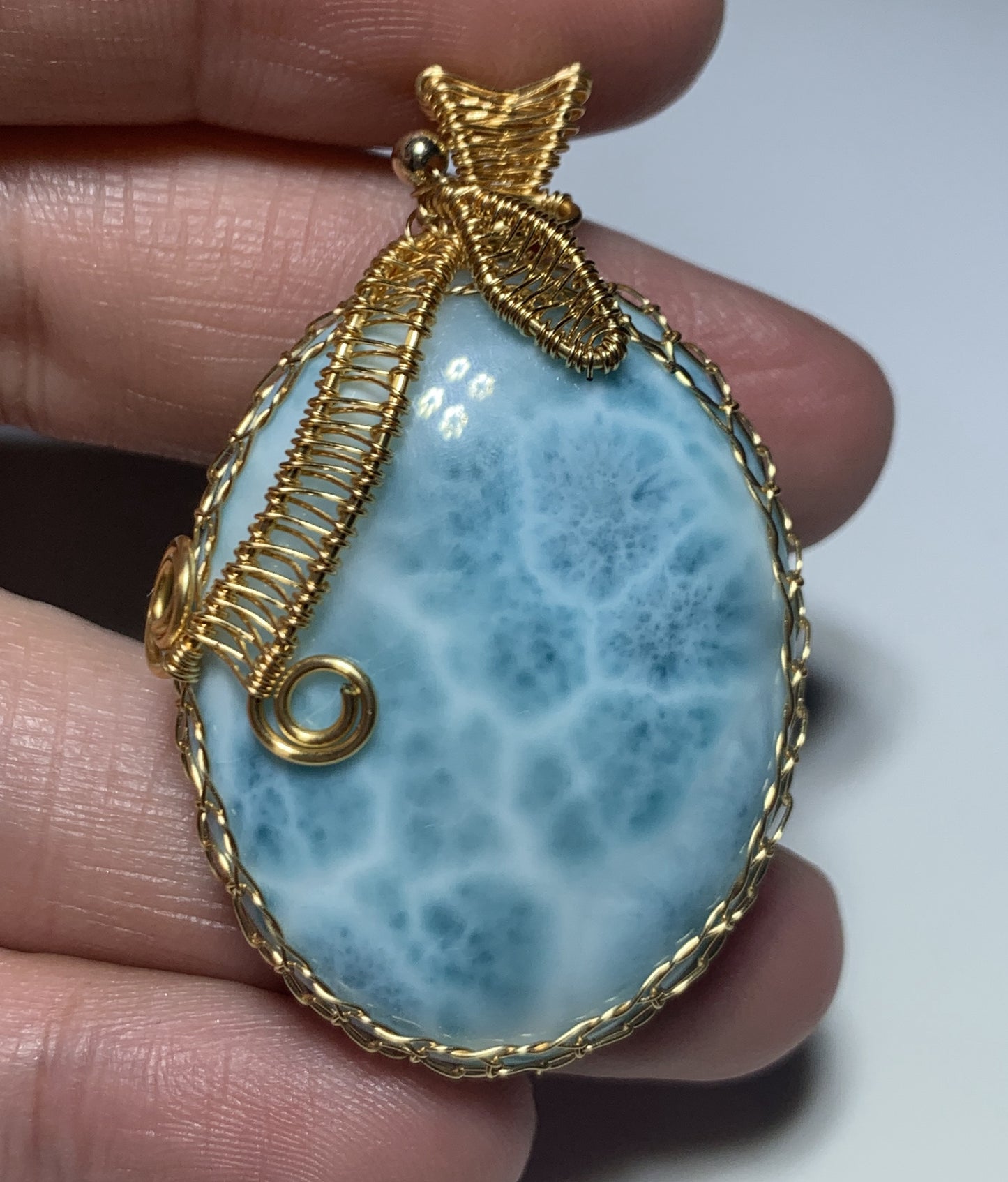 AAAA Natural Authentic Dominican Larimar Pendant,Hand-Woven Frame Larimar,Larimar Necklace,Larimar Gift,Handmade Jewelry ET410