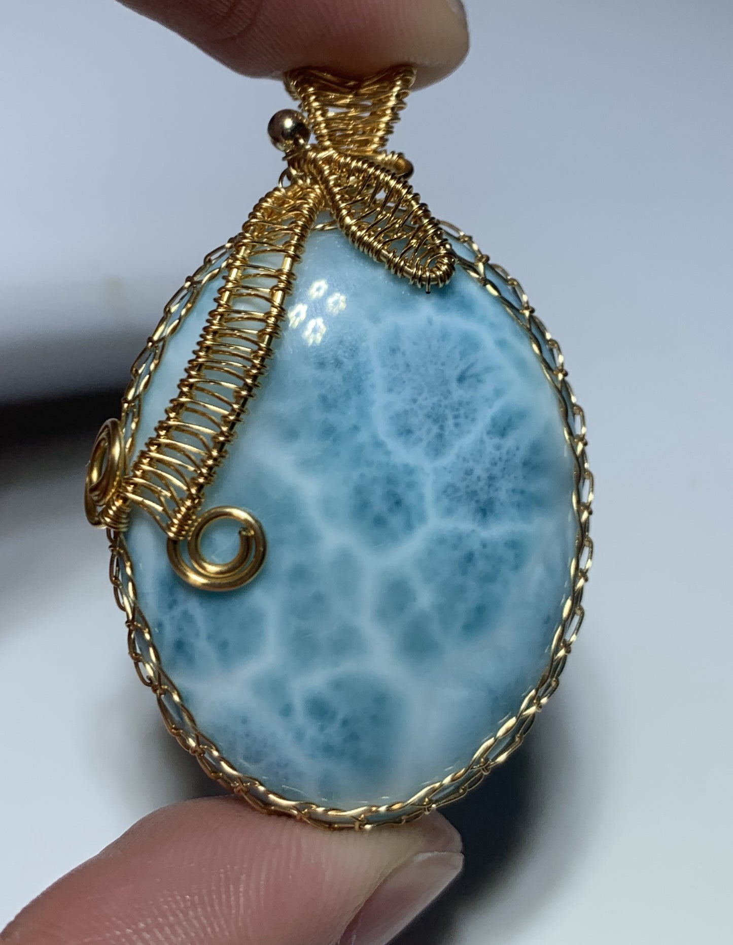 AAAA Natural Authentic Dominican Larimar Pendant,Hand-Woven Frame Larimar,Larimar Necklace,Larimar Gift,Handmade Jewelry ET410