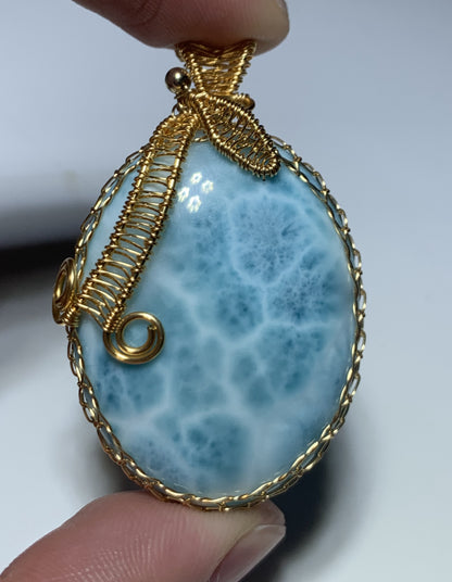 AAAA Natural Authentic Dominican Larimar Pendant,Hand-Woven Frame Larimar,Larimar Necklace,Larimar Gift,Handmade Jewelry ET410