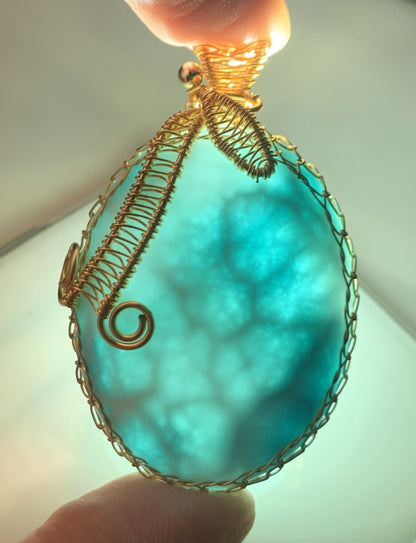 AAAA Natural Authentic Dominican Larimar Pendant,Hand-Woven Frame Larimar,Larimar Necklace,Larimar Gift,Handmade Jewelry ET410