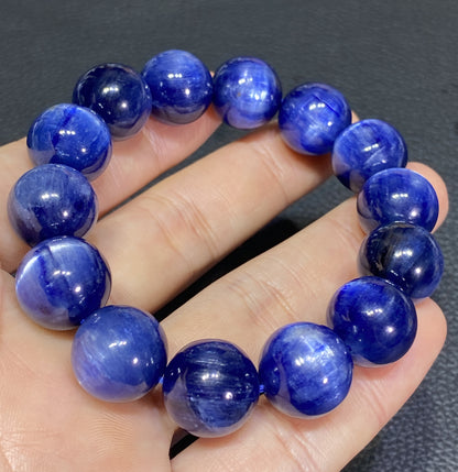 AAAA Natural Kyanite Bracelet, 14mm Round Bracelet,Tiny Blue Kyanite,Gems Bracelet,Men's Bracelet,Woman's Bracelet ET1144