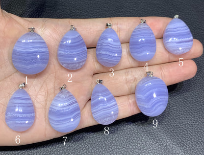 AAAA+ Natural Blue Lace Agate Stone Pendant, S925 Pear Pendant, Agate Pendant,Healing Stone Jewelry ET1069