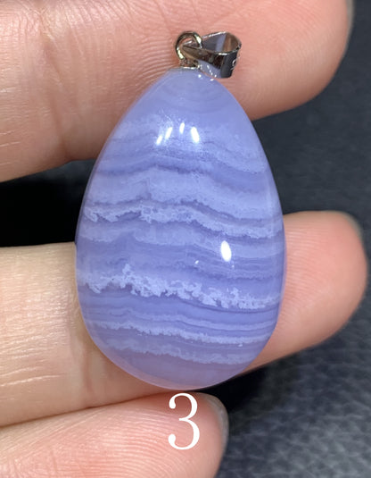 AAAA+ Natural Blue Lace Agate Stone Pendant, S925 Pear Pendant, Agate Pendant,Healing Stone Jewelry ET1069