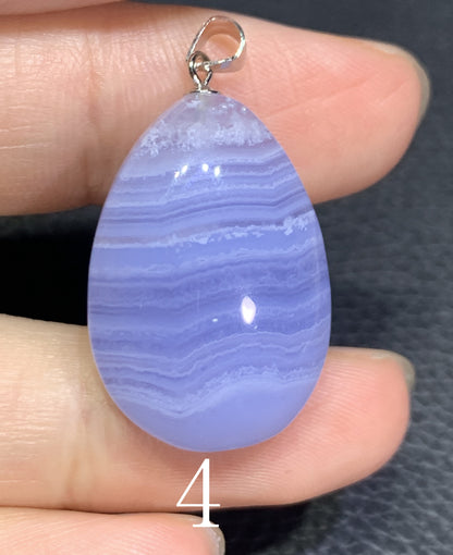 AAAA+ Natural Blue Lace Agate Stone Pendant, S925 Pear Pendant, Agate Pendant,Healing Stone Jewelry ET1069