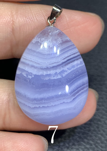 AAAA+ Natural Blue Lace Agate Stone Pendant, S925 Pear Pendant, Agate Pendant,Healing Stone Jewelry ET1069