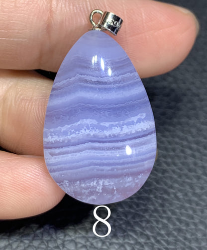 AAAA+ Natural Blue Lace Agate Stone Pendant, S925 Pear Pendant, Agate Pendant,Healing Stone Jewelry ET1069