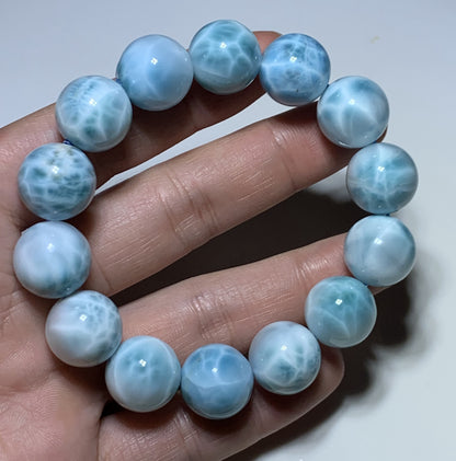 AAA Natural Authentic Dominican Larimar Bracelet,Gems Jewelry,Gems Bracelet,16mm Bracelet,Crystal Bracelet,ET1163