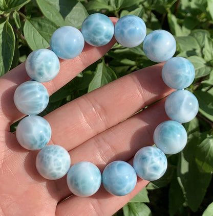 AAA Natural Authentic Dominican Larimar Bracelet,Gems Jewelry,Gems Bracelet,16mm Bracelet,Crystal Bracelet,ET1163