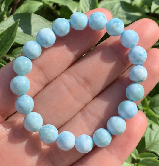 AAA Natural Authentic Dominican Larimar Bracelet,Gems Jewelry,Gems Bracelet,9mm Bracelet,Crystal Bracelet,ET1159