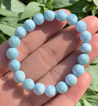 AAA Natural Authentic Dominican Larimar Bracelet,Gems Jewelry,Gems Bracelet,9mm Bracelet,Crystal Bracelet,ET1159