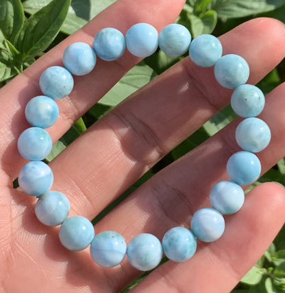 AAA Natural Authentic Dominican Larimar Bracelet,Gems Jewelry,Gems Bracelet,9mm Bracelet,Crystal Bracelet,ET1159