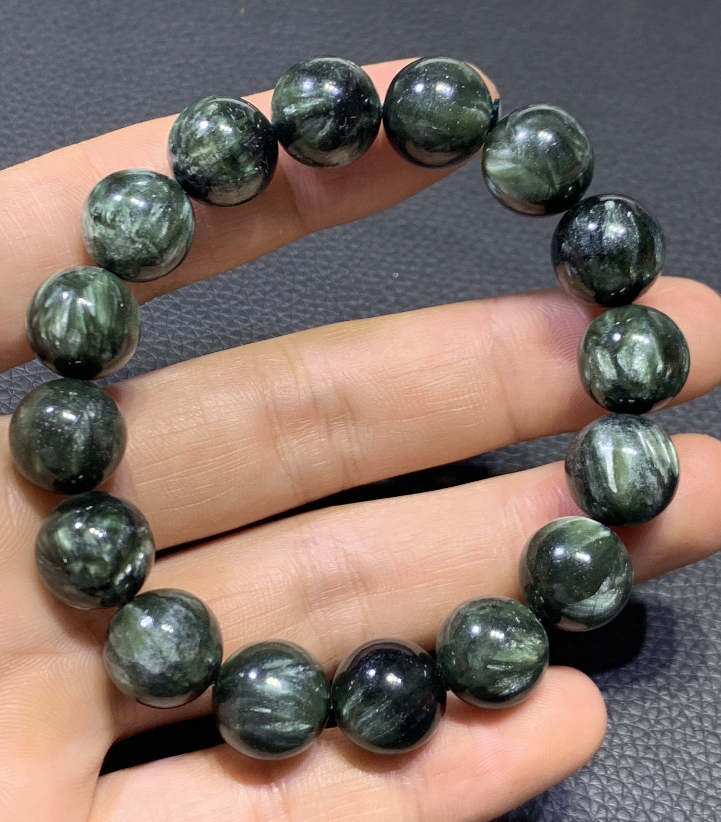 Seraphinite,AAAA Natural Authentic Russian Seraphinite Beads,12.3mm Bracelet,Seraphinite Beads Bracelet,Handmade Jewelry ET1195